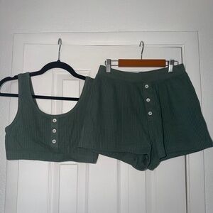 Old Navy - Waffle Button Front Bra and Shorts Set - Olive Green
